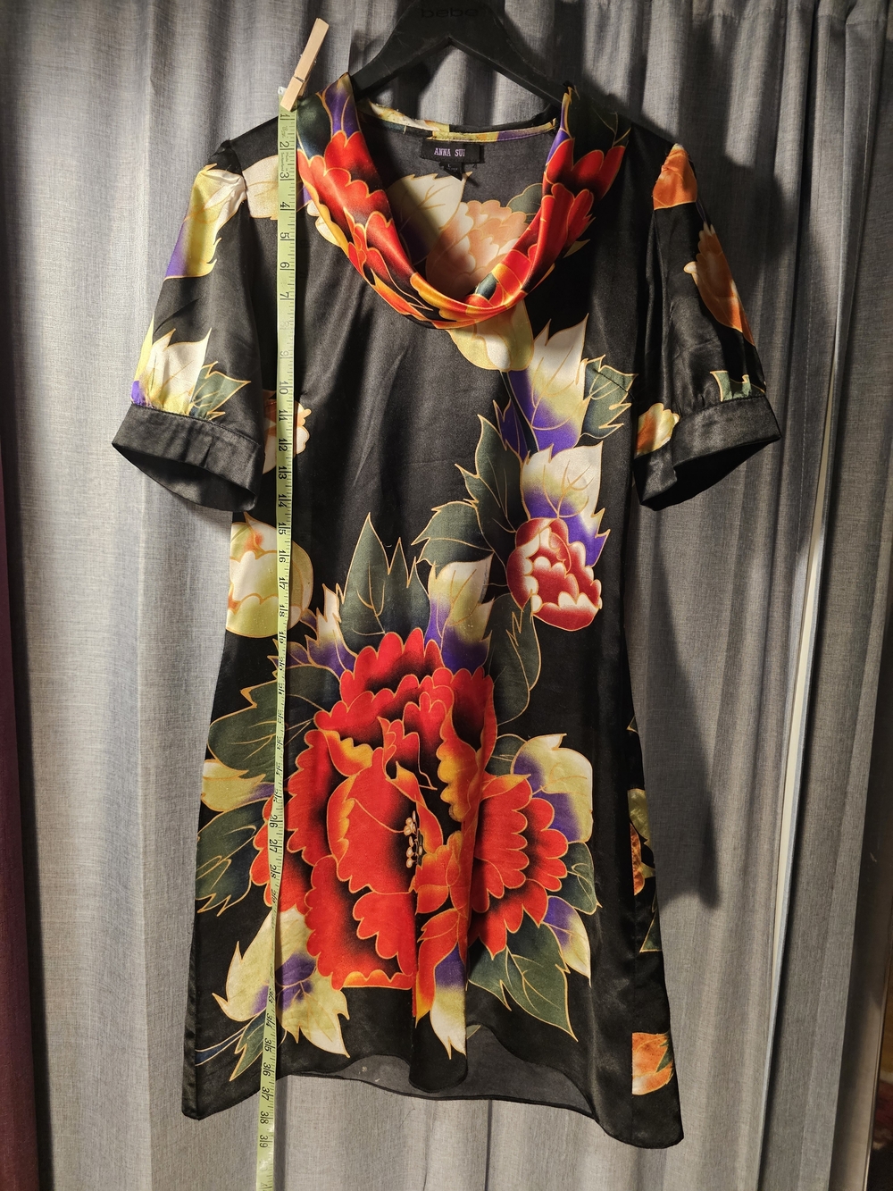 Anna Sui Black Dress with Red, Purple & Gold Floral Print